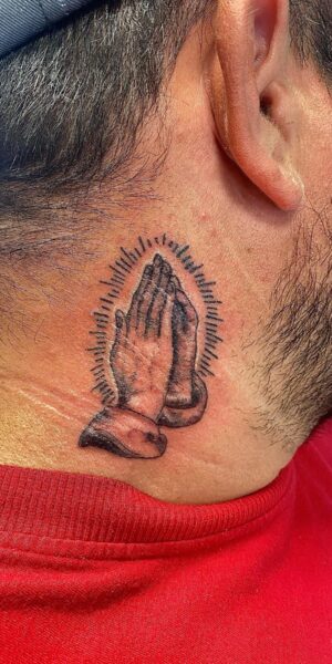 Neck Tattoo Design Custom tattoo design placed behind the ear and along the neck