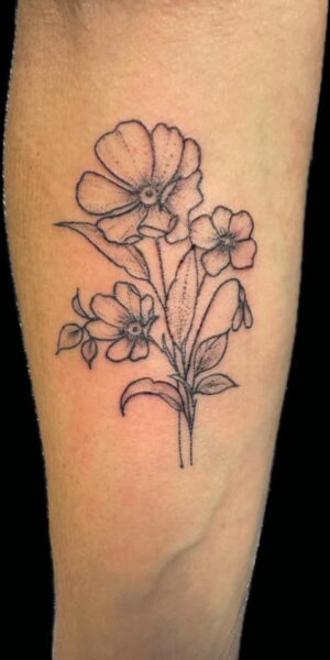 Linework Floral Tattoo Fine line floral tattoo design with soft shading