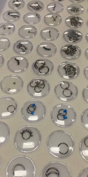 Body piercing jewelry selection available at Inkophilia serving Lafayette and Acadiana